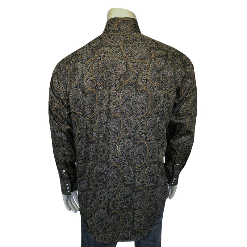 Men's Ornate Paisley Print Western Shirt in Brown