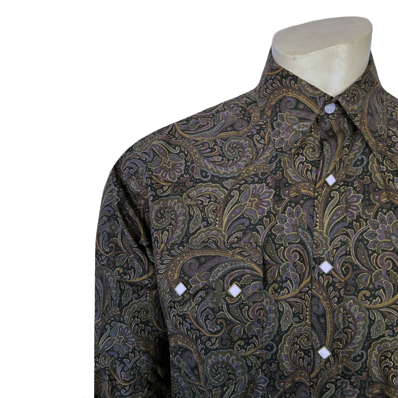 Men's Ornate Paisley Print Western Shirt in Brown