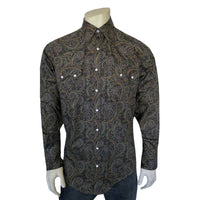 Men's Ornate Paisley Print Western Shirt in Brown