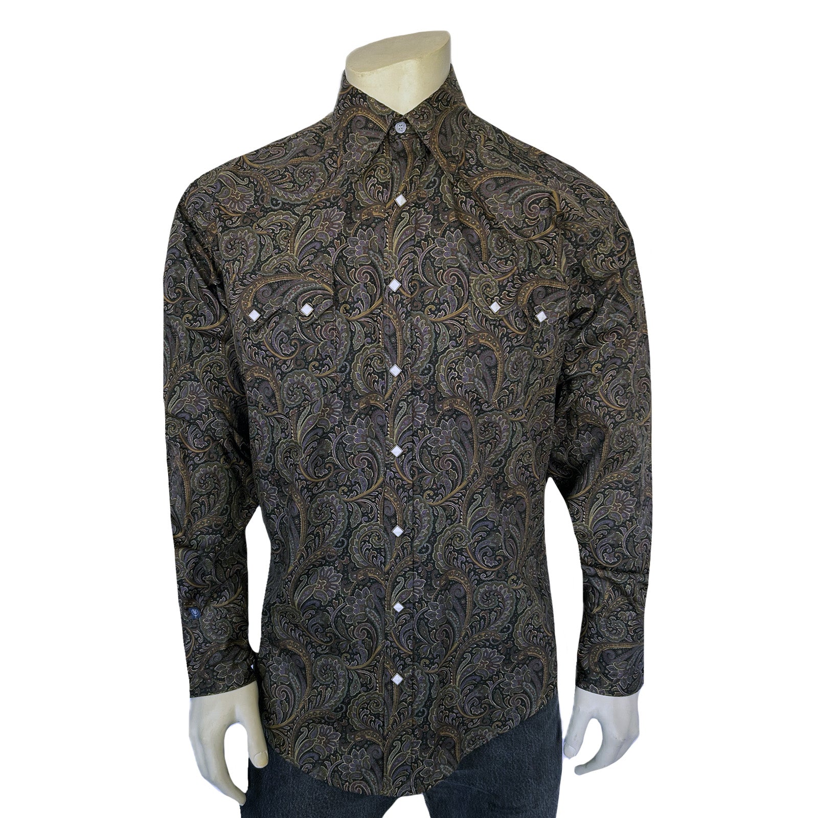 Men's Ornate Paisley Print Western Shirt in Brown