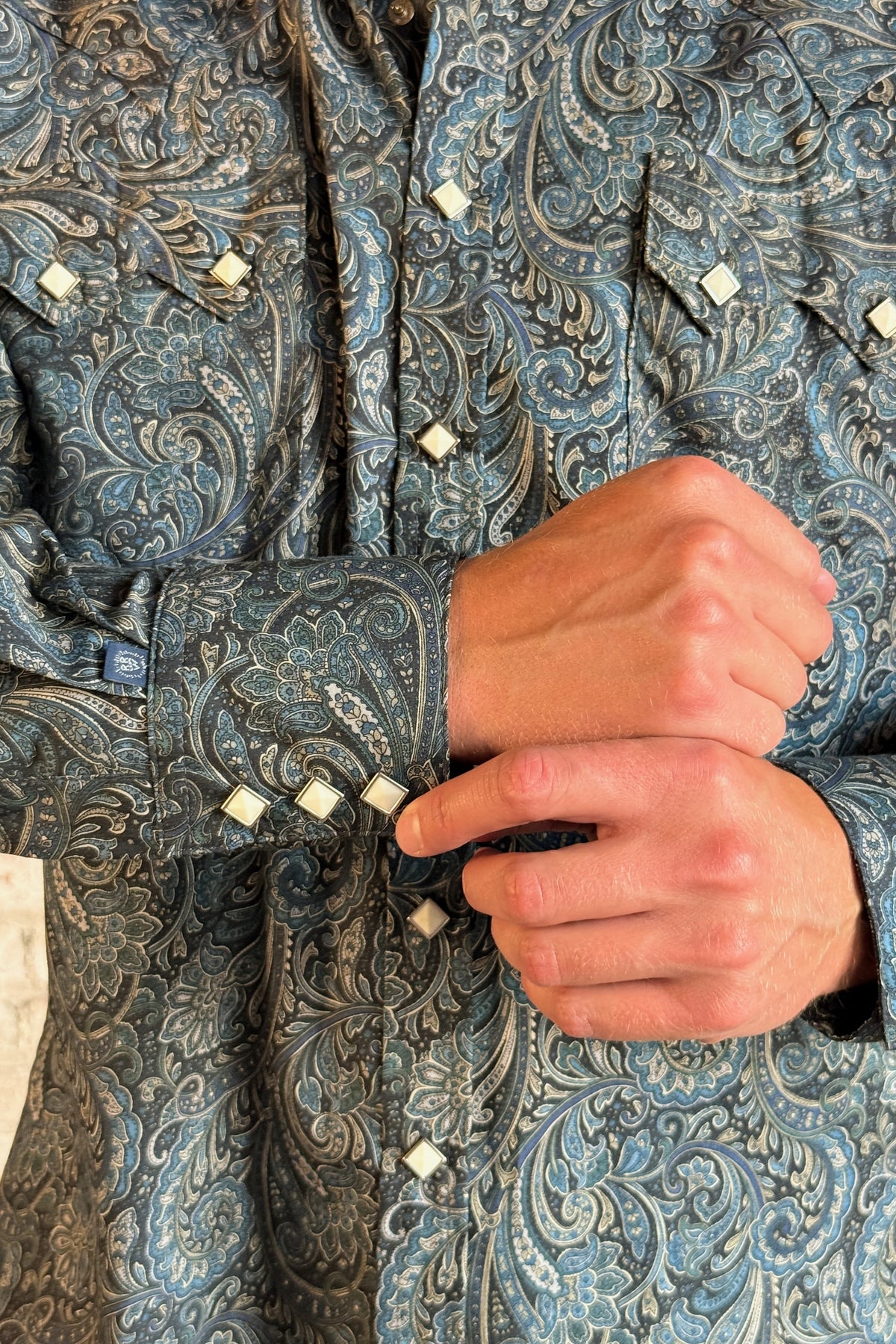 Men's Ornate Paisley Print Western Shirt in Navy