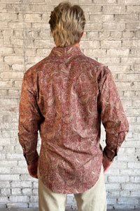 Men's Ornate Paisley Print Western Shirt in Burgundy