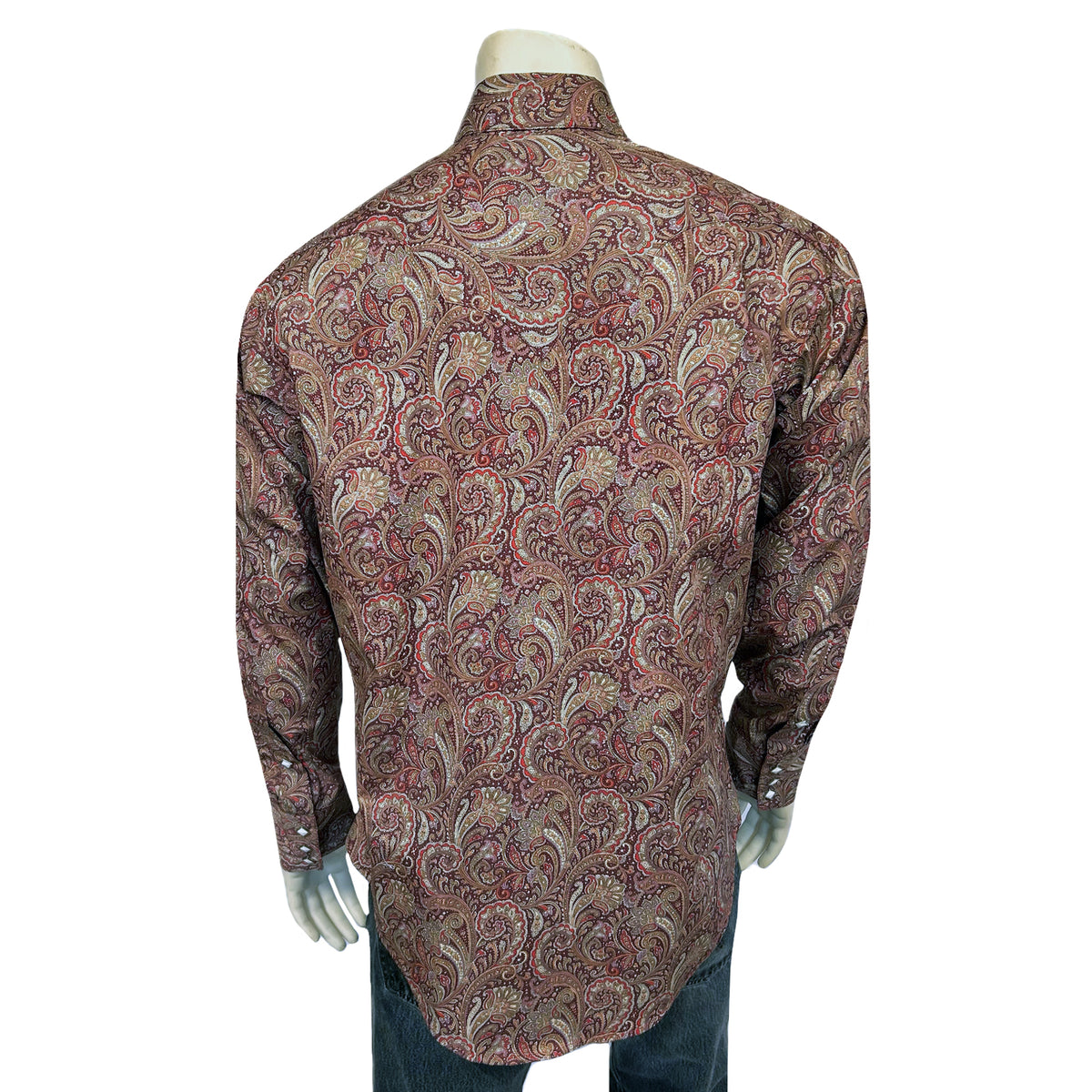 Men's Ornate Paisley Print Western Shirt in Burgundy