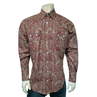 Men's Ornate Paisley Print Western Shirt in Burgundy