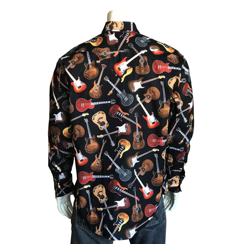 Men's Black Electric Guitars Print Western Shirt