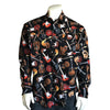 Men's Black Electric Guitars Print Western Shirt