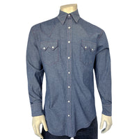 Men's Navy Blue Cotton Chambray Western Shirt