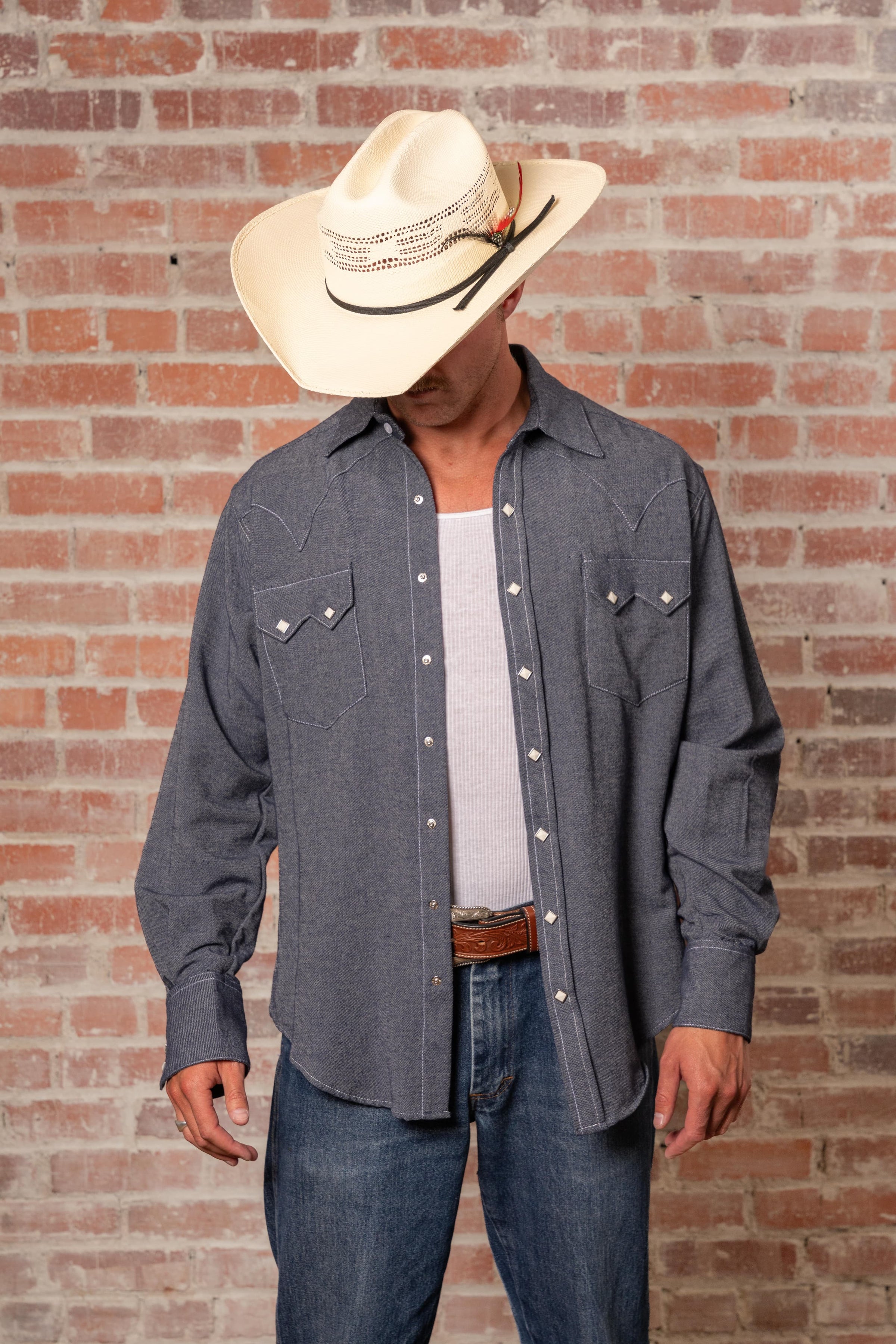 Men's Laundered Blue Chambray Premium Cotton Western Shirt
