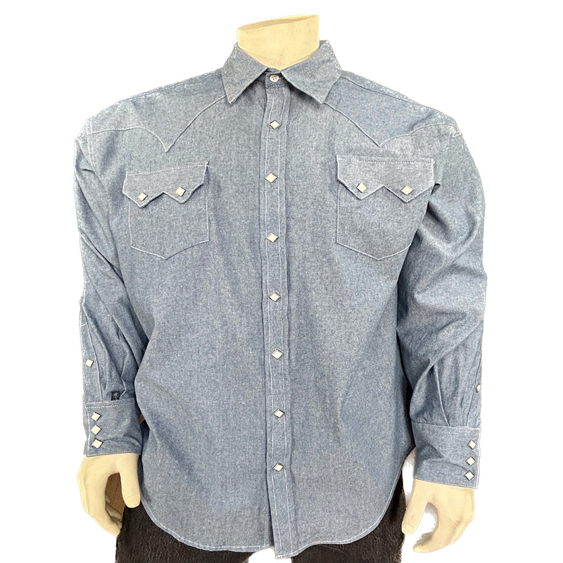 Men's Laundered Blue Chambray Premium Cotton Western Shirt – Rockmount