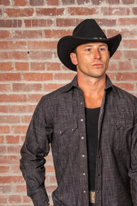Men's Black Stonewashed Diamond Snap Denim Sawtooth Pocket Western Shirt