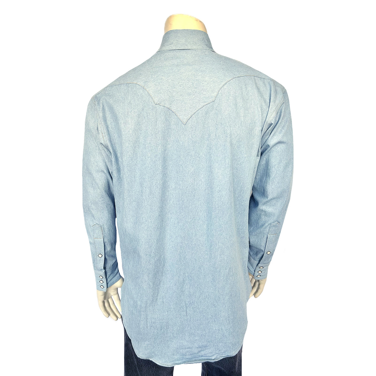 Men's Stonewashed Denim Sawtooth Western Shirt in Sky Blue