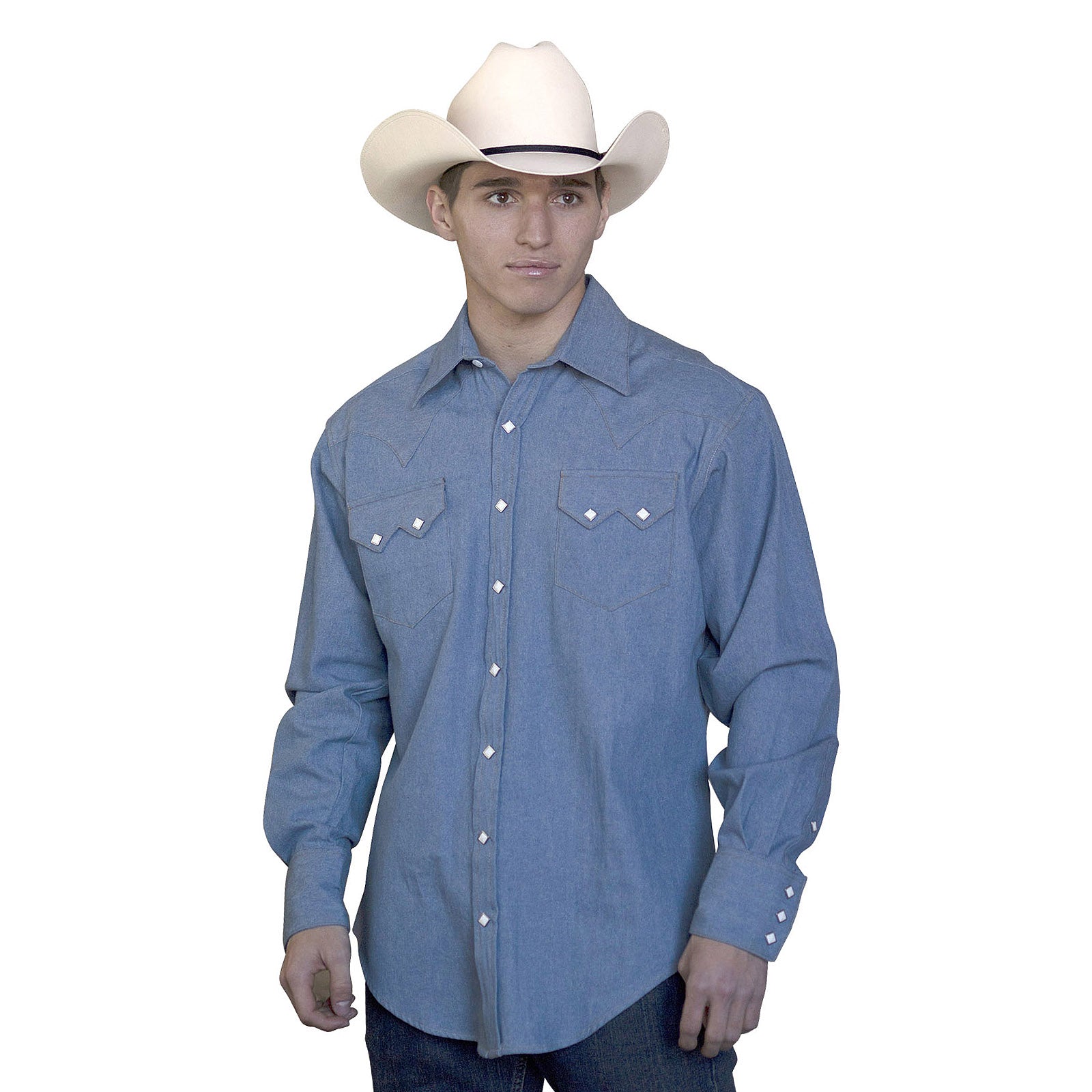 Men's Classic Light Blue Denim Western Shirt