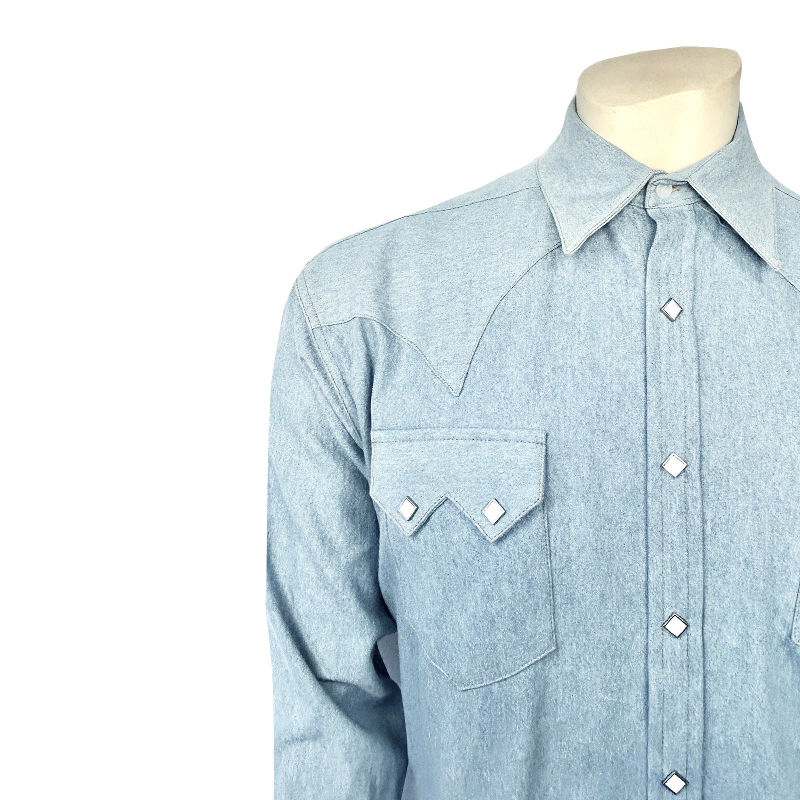 Men's Stonewashed Denim Sawtooth Western Shirt in Sky Blue