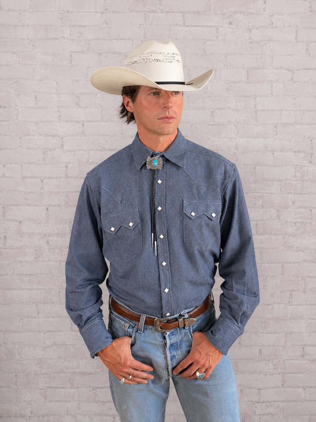 Men's Laundered Blue Chambray Premium Cotton Western Shirt