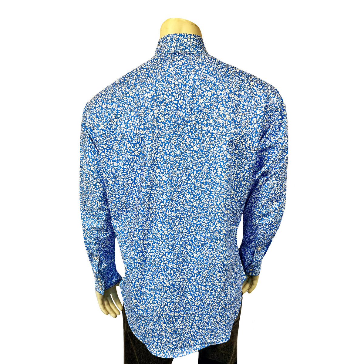 Men's Long Sleeve Blue Floral Print Western Shirt