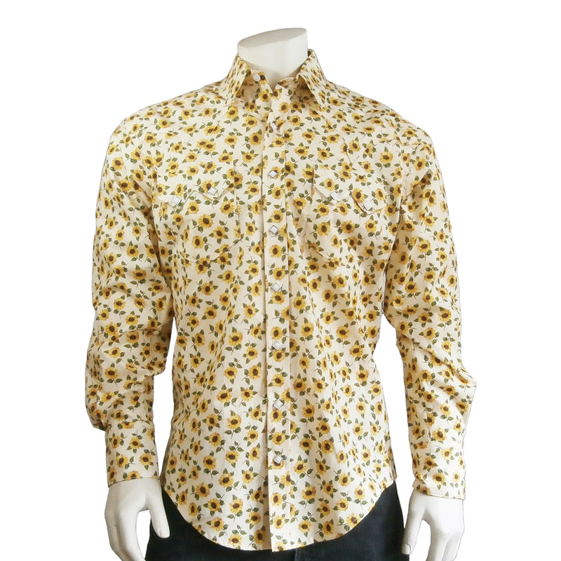 Men's Vintage Yellow Floral Print Western Shirt