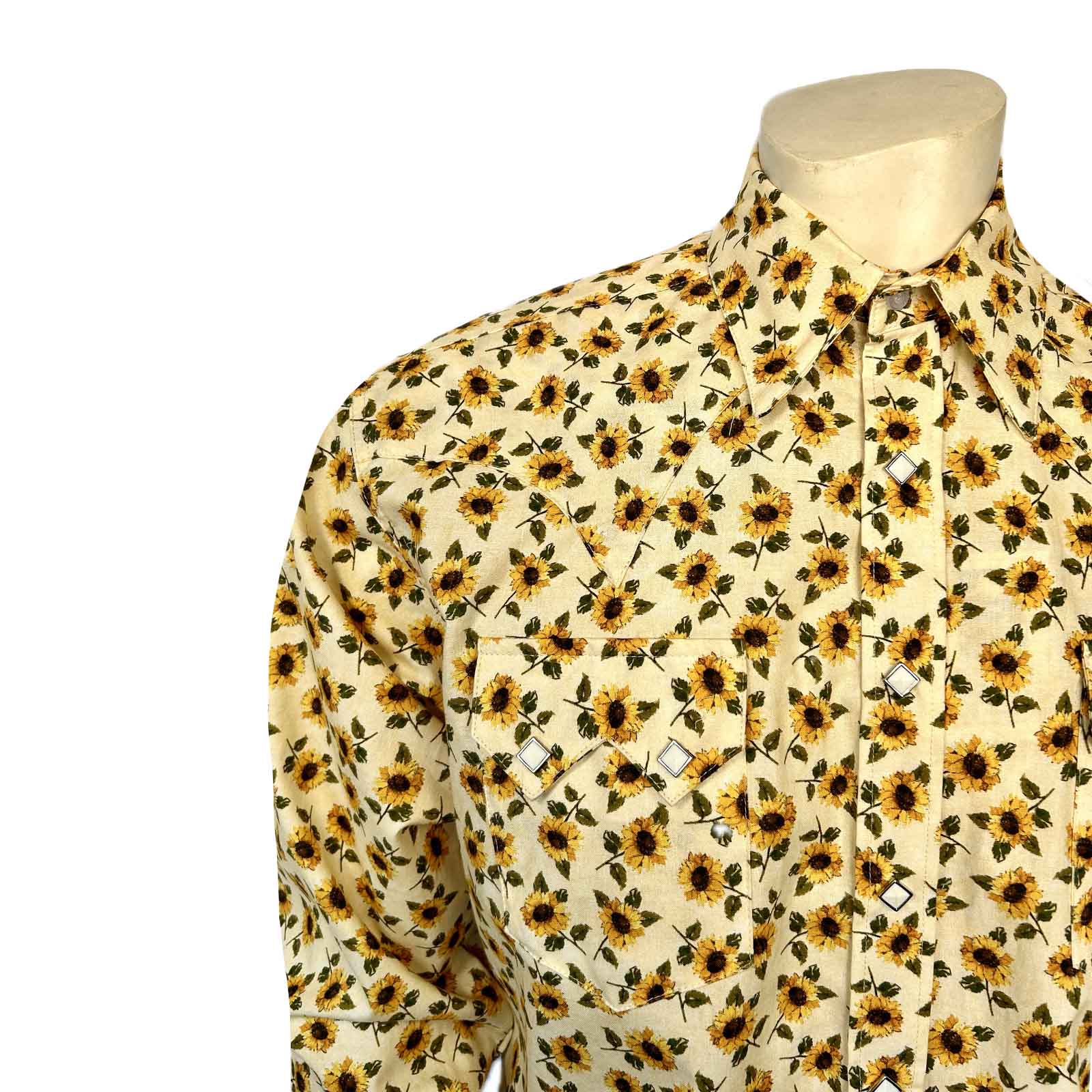 Men's Vintage Yellow Sunflower Print Western Shirt - M Men's Vintage Yellow Sunflower Print Western Shirt - M