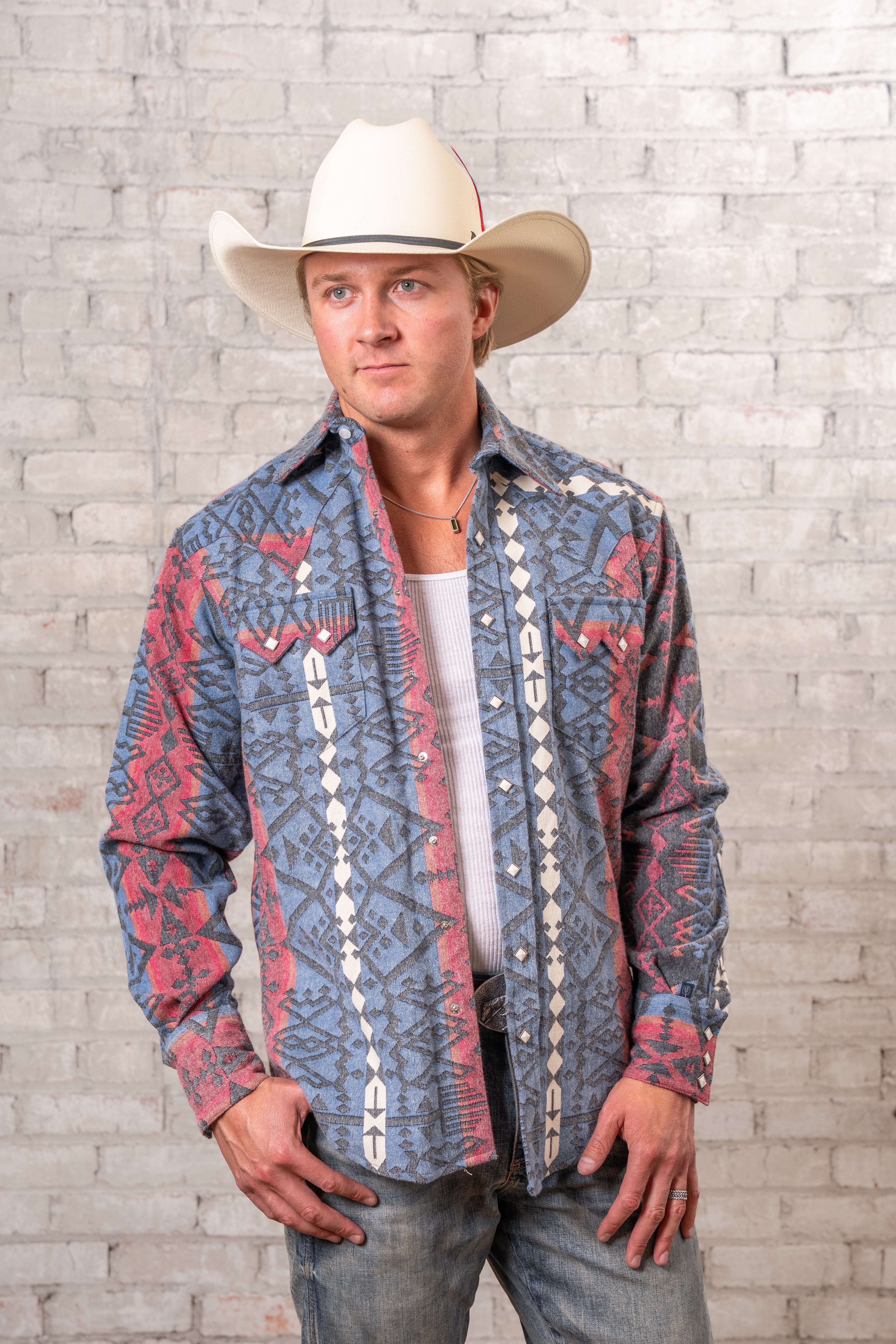 Rockmount Black, Red & Blue Native Print Premium Flannel Western Shirt