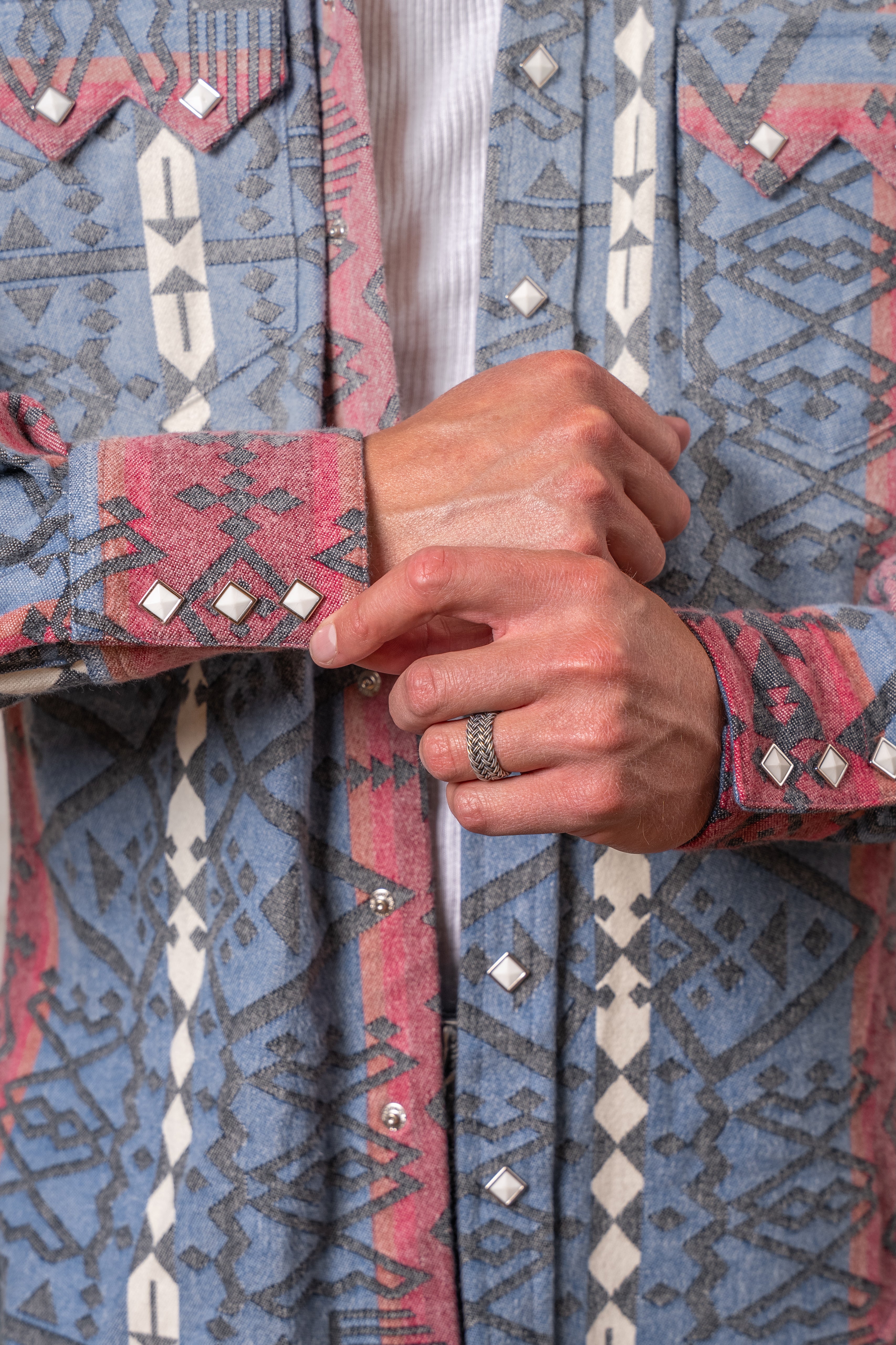 Rockmount Black, Red & Blue Native Print Premium Flannel Western Shirt
