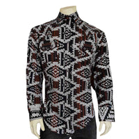 Men's Premium Flannel Jacquard Western Shirt in Black & Brown