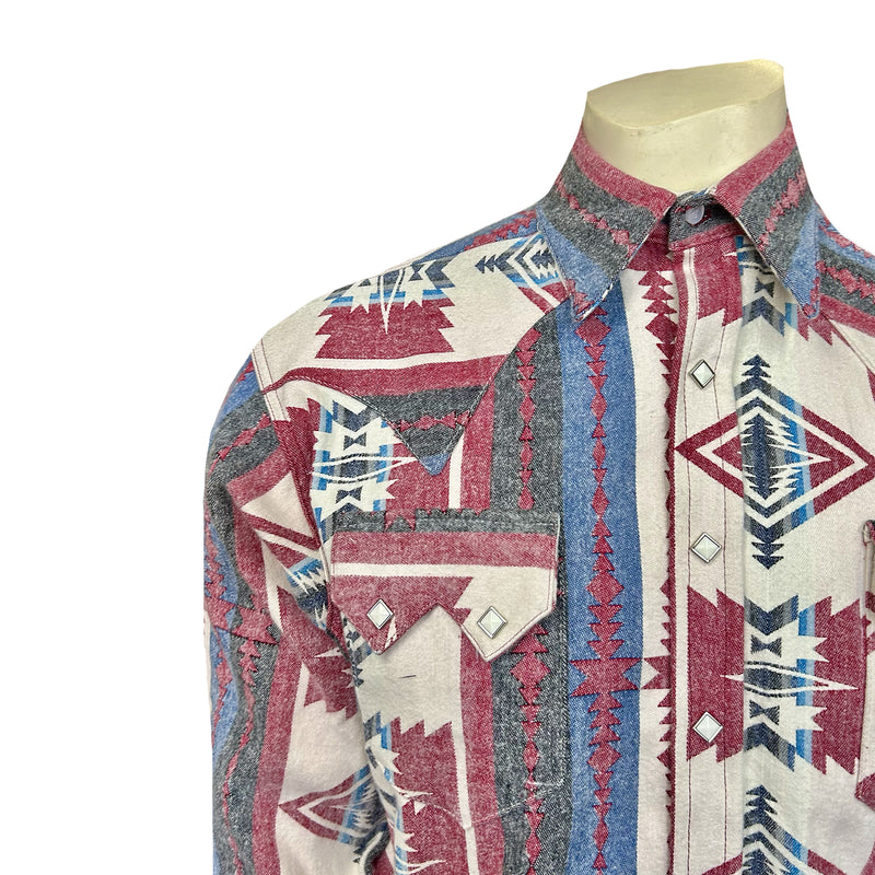 Men's Premium Flannel Jacquard Western Shirt in Red & White