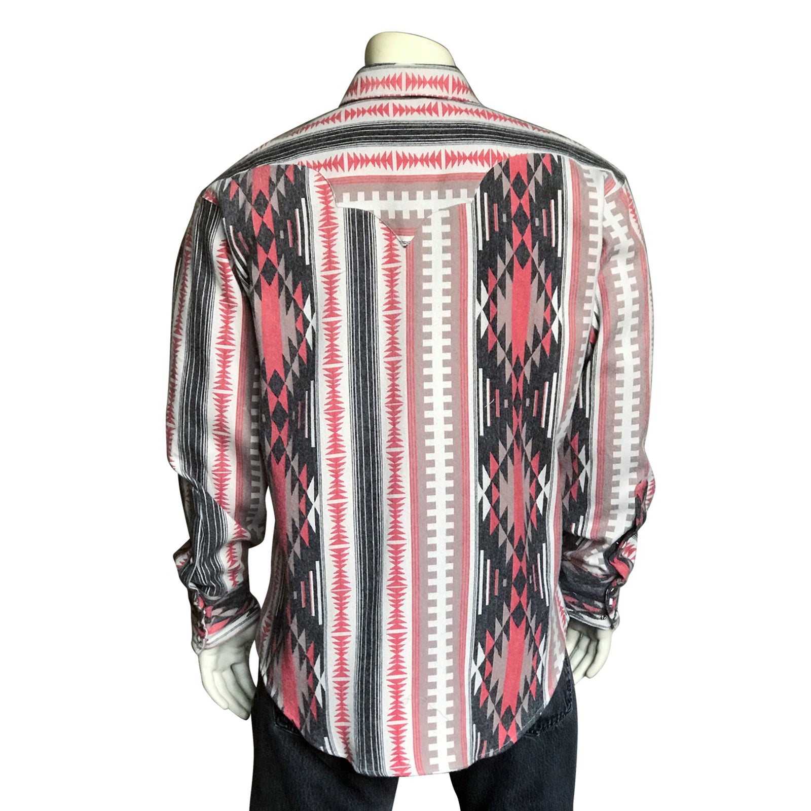 Men's Premium Flannel Jacquard Western Shirt in Grey & Pink