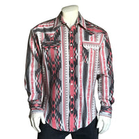 Men's Premium Flannel Jacquard Western Shirt in Grey & Pink