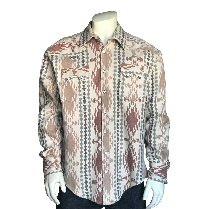 Men's Premium Flannel Jacquard Western Shirt in Brown & Ivory