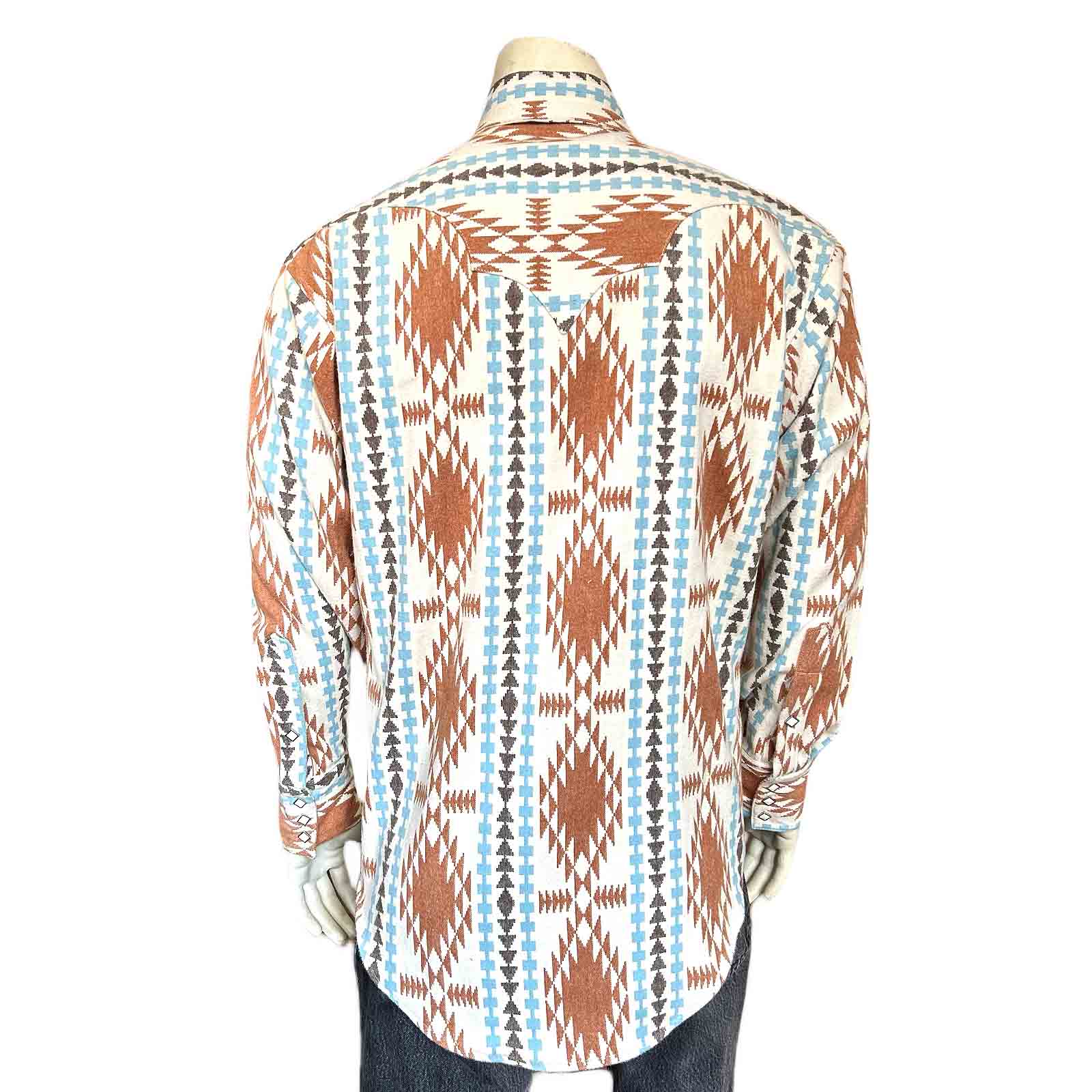 Men's Premium Flannel Jacquard Western Shirt in Ivory & Brown