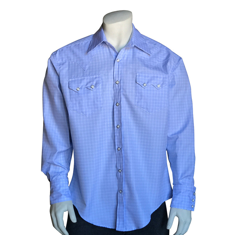 Men’s Extra-Fine Cotton Blue Windowpane Check Western Shirt