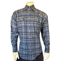 Men's Organic Plush Flannel Blue & Green Plaid Western Shirt