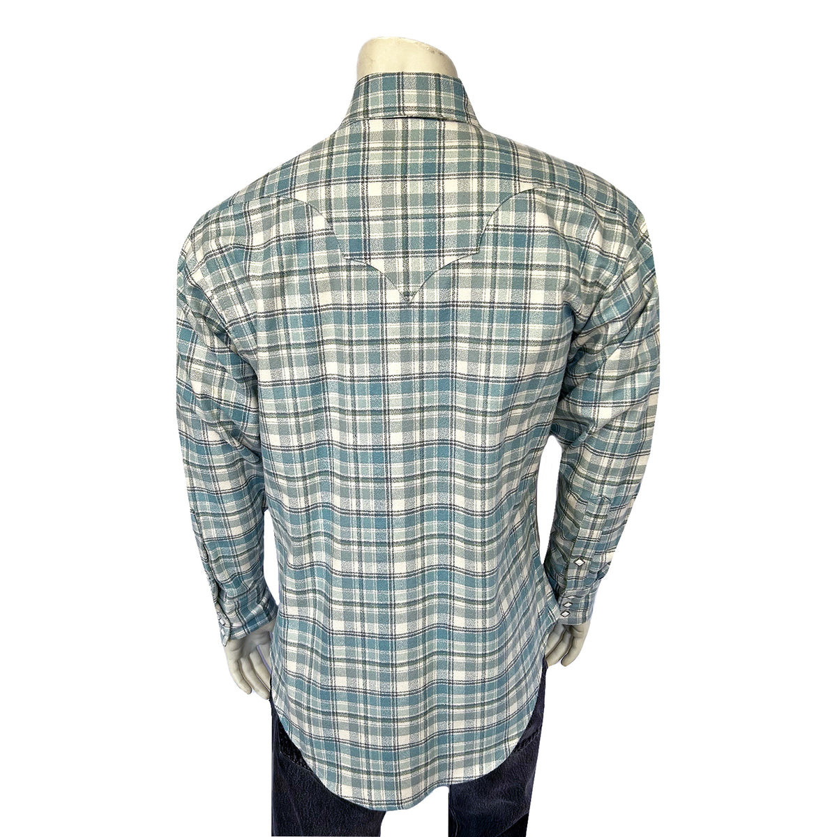 Men's Organic Plush Flannel Dusty Blue Plaid Western Shirt