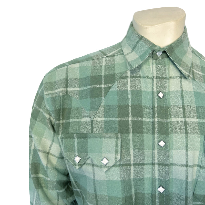 Men's Organic Plush Flannel Sage Green Plaid Western Shirt