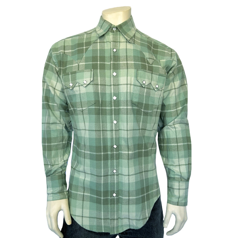 Men's Organic Plush Flannel Sage Green Plaid Western Shirt