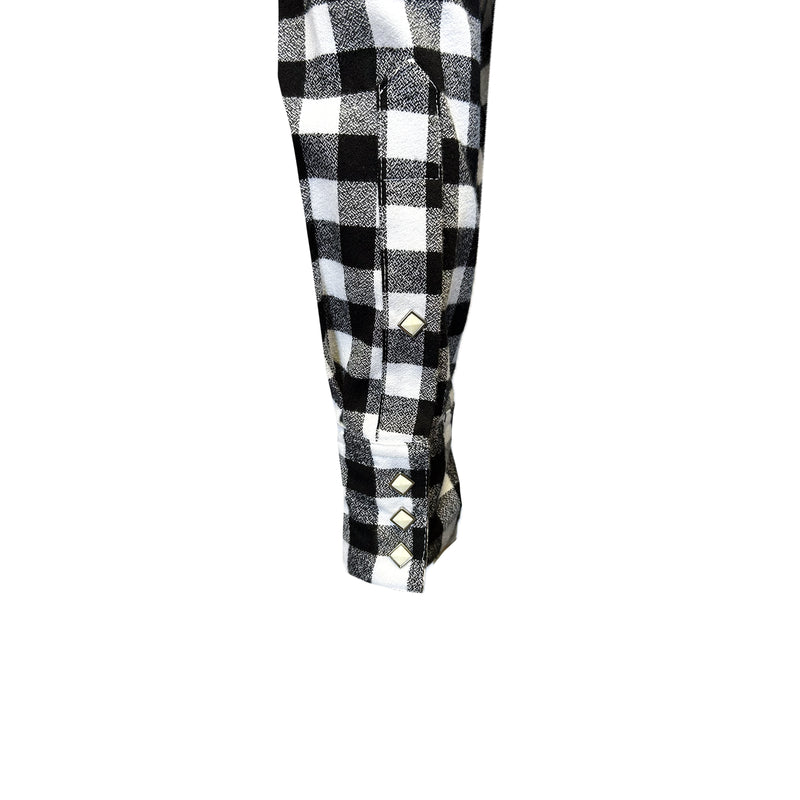 Men's Plush Flannel White & Black Buffalo Check Western Shirt