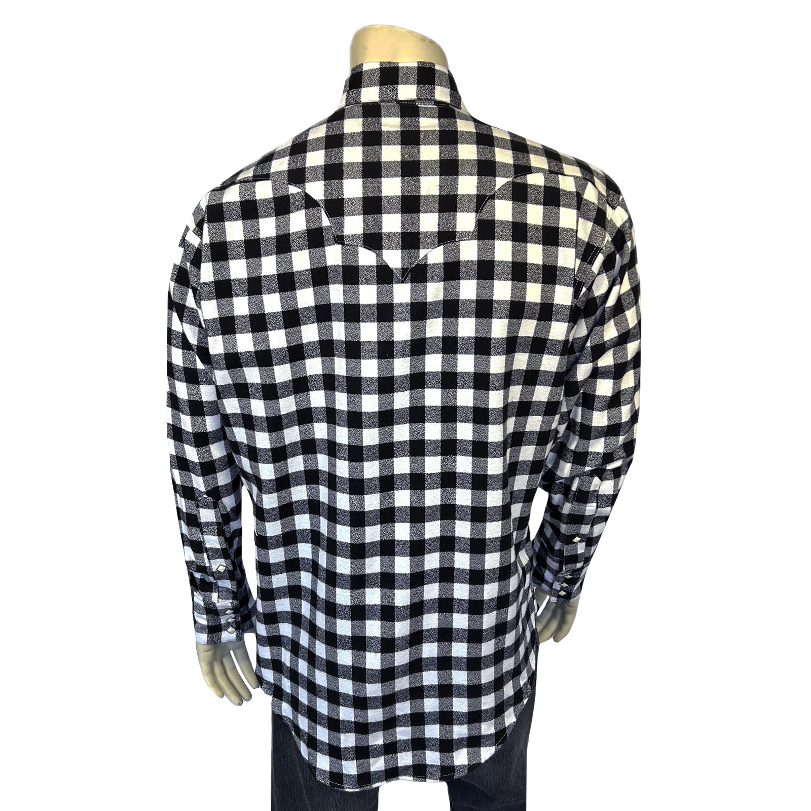 Men's Plush Flannel White & Black Buffalo Check Western Shirt