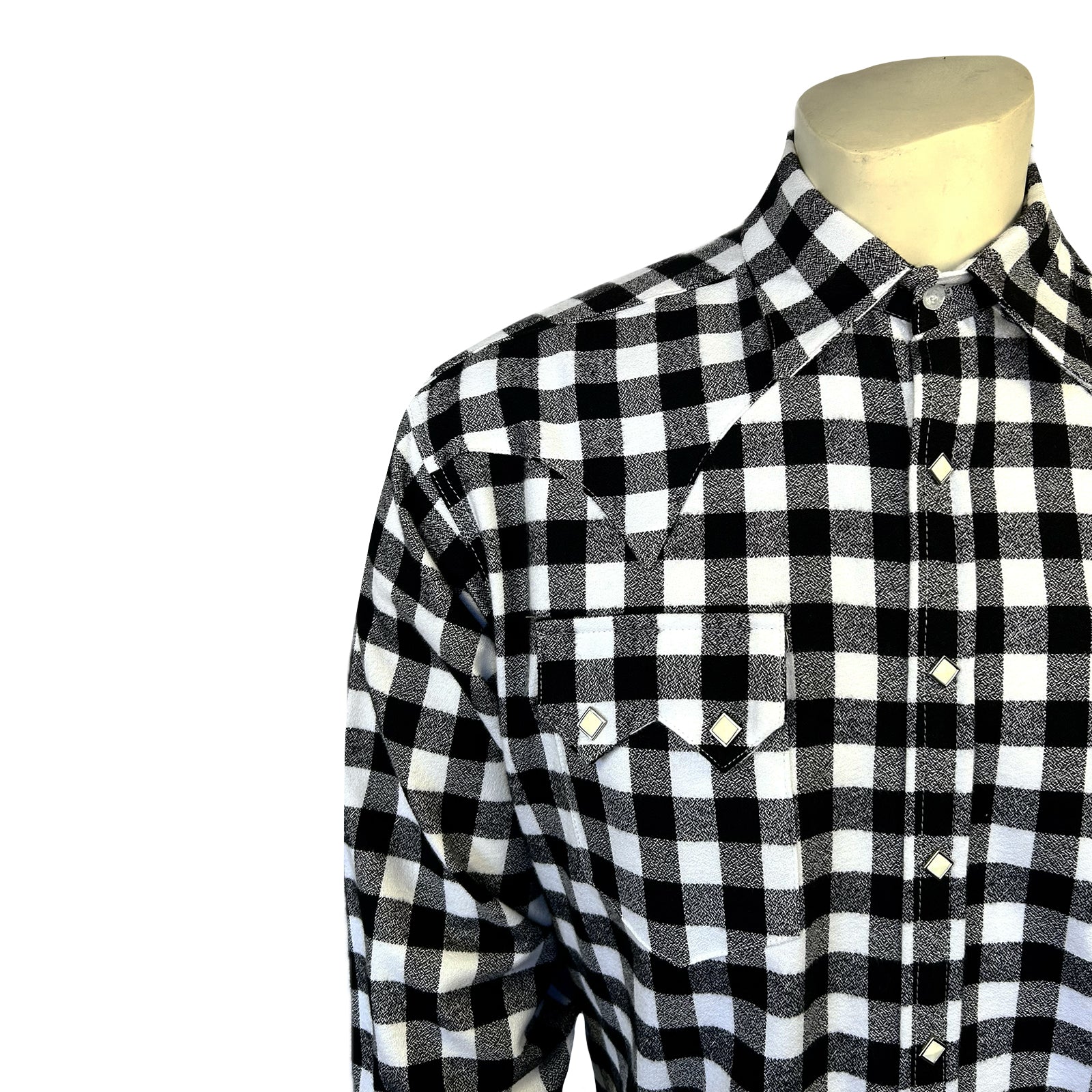 Men's Plush Flannel White & Black Buffalo Check Western Shirt
