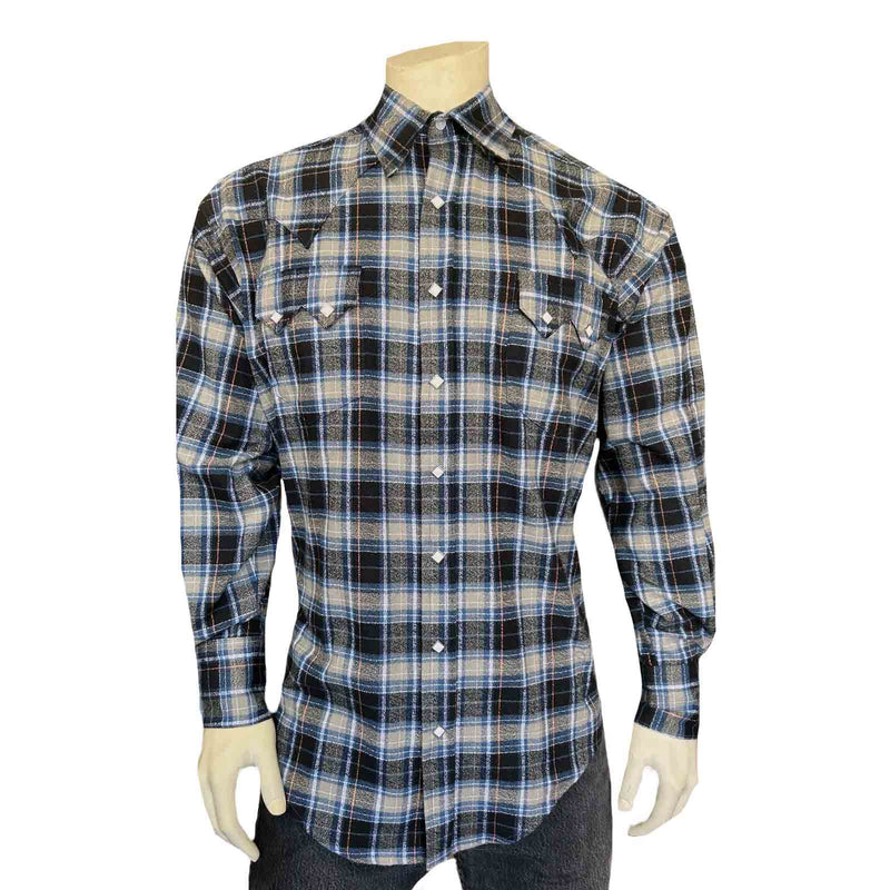 Men's Plush Flannel Black & Grey Plaid Western Shirt