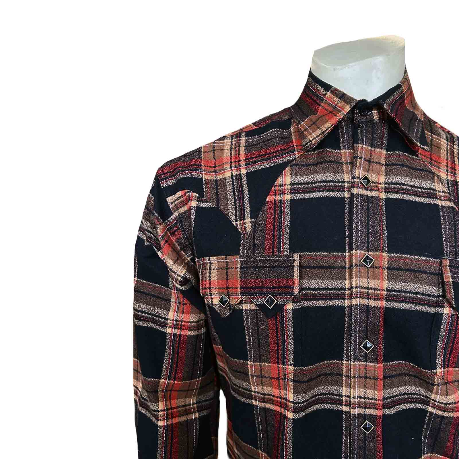 Rockmount Men's Plush Flannel Brown & Black Plaid Western Shirt
