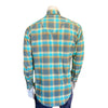 Men's Plush Flannel Green & Turquoise Plaid Western Shirt