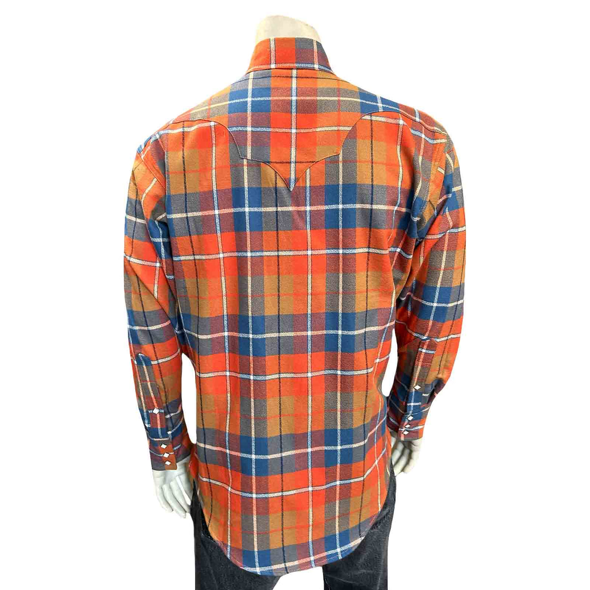 Men's Plush Flannel Orange & Blue Plaid Western Shirt