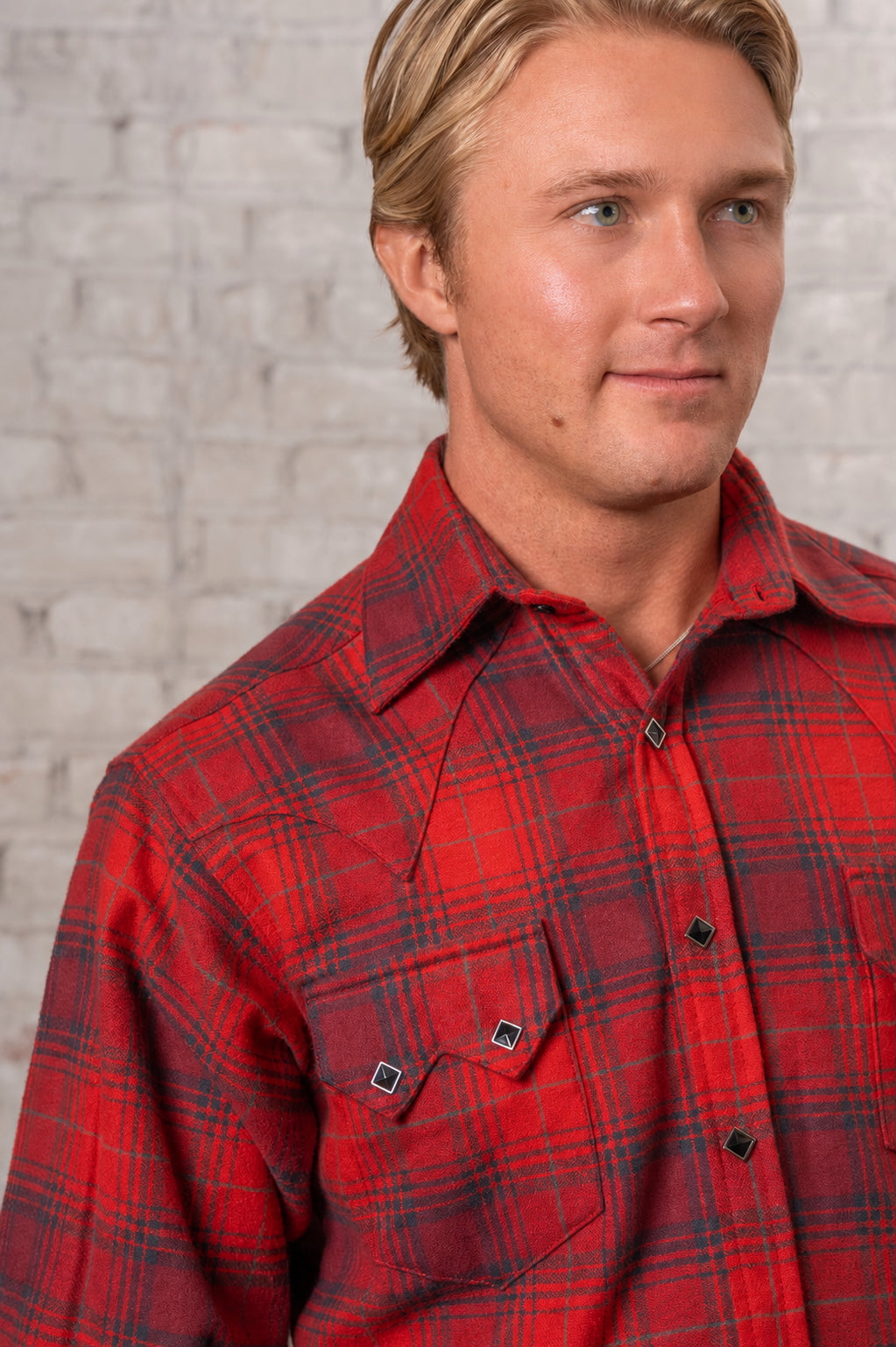 Rockmount Men's Plush Flannel Red & Grey Plaid Western Shirt