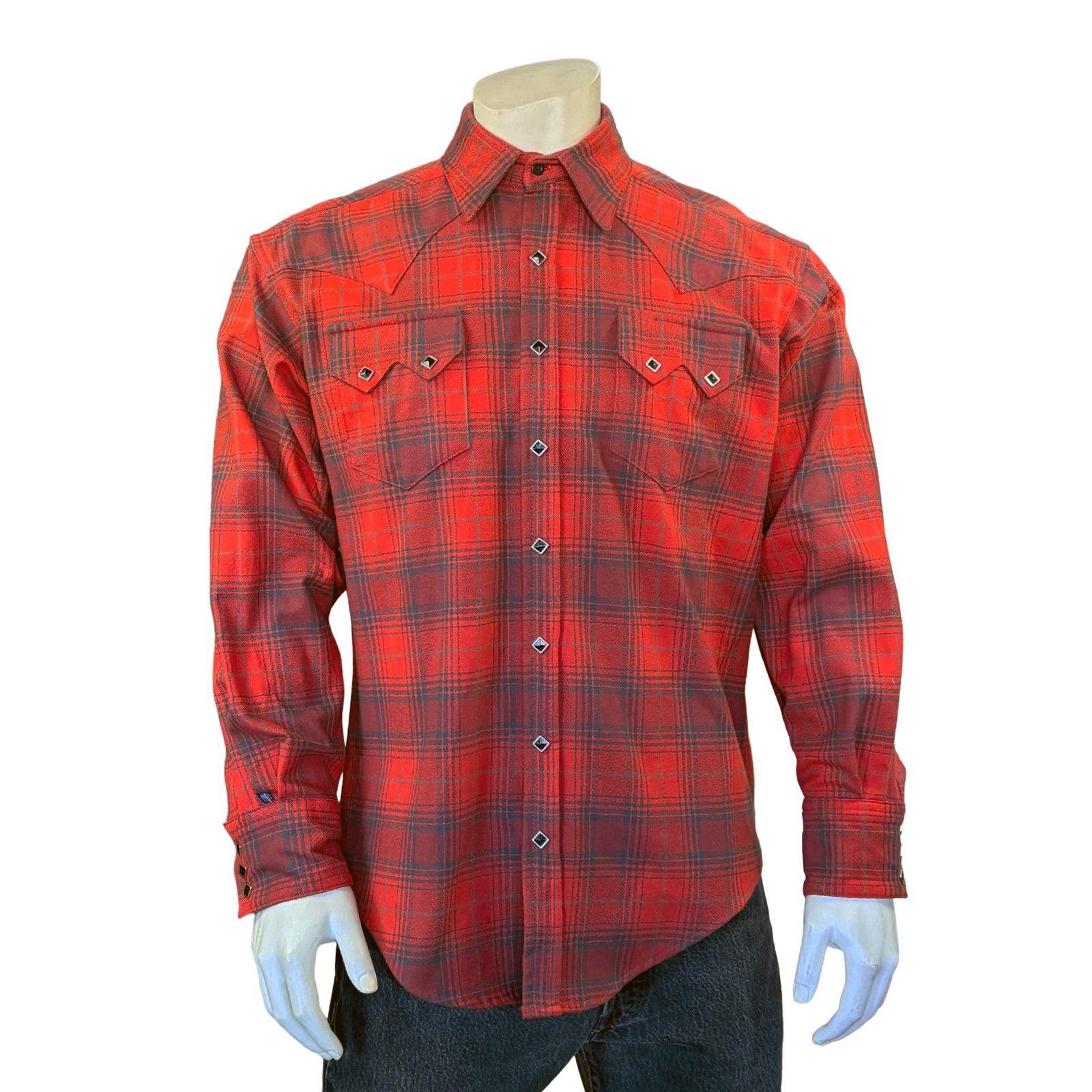 mens dress shirts red Rockmount 647-RED/GRY Men's Plush Flannel Red & Grey Plaid Western Shirt XL