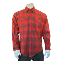 Men's Plush Flannel Red & Grey Plaid Western Shirt