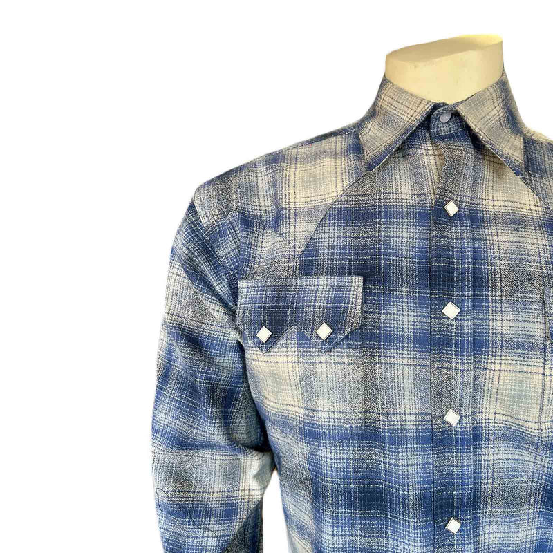 Rockmount Men's Plush Flannel Blue & Grey Plaid Western Shirt