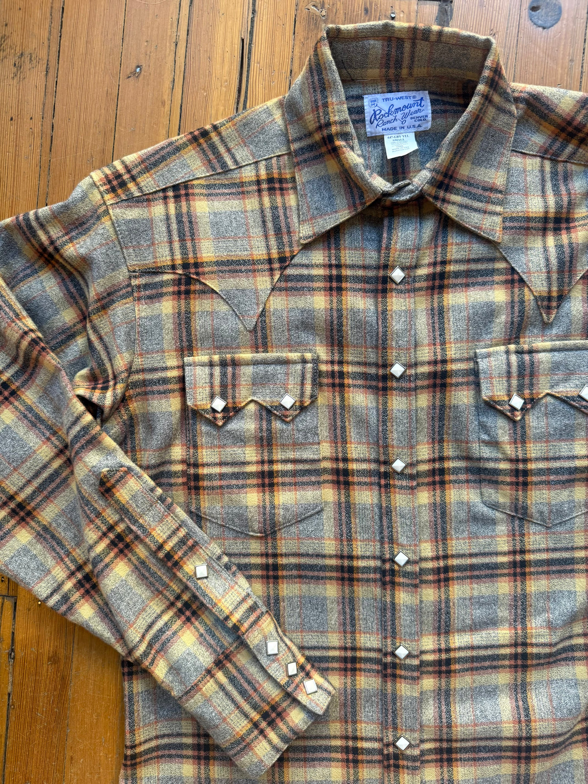 Men's Plush Flannel Grey & Yellow Plaid Western Shirt