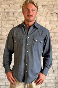 Men's Classic Indigo Cotton Western Dress Shirt