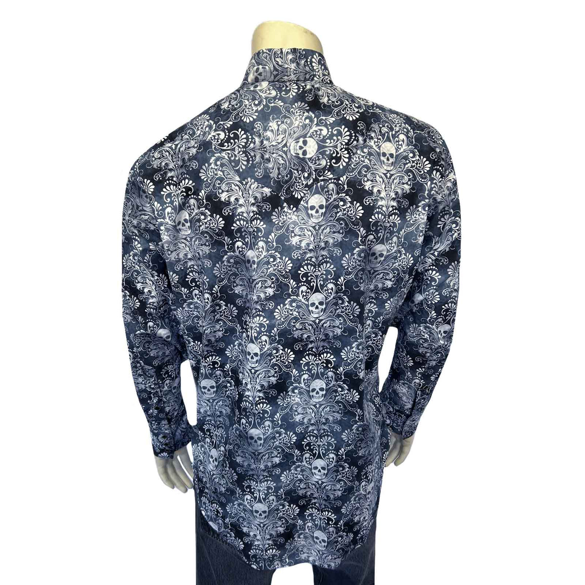 Men's Charcoal Skulls & Moths Print Western Shirt