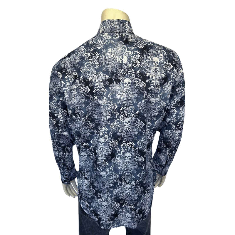 Men's Charcoal Skulls & Moths Print Western Shirt