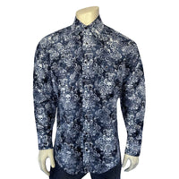 Men's Charcoal Skulls & Moths Print Western Shirt